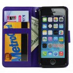 Wholesale iPhone 5S 5 Slim Flip Leather Wallet Case (Purple)